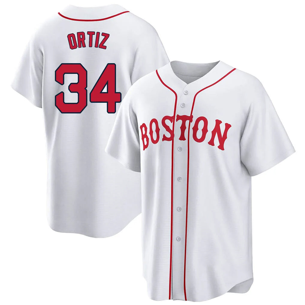 Johmsee B.Red Sox #34 David Ortiz Player White Game Home Stitched Jerseys