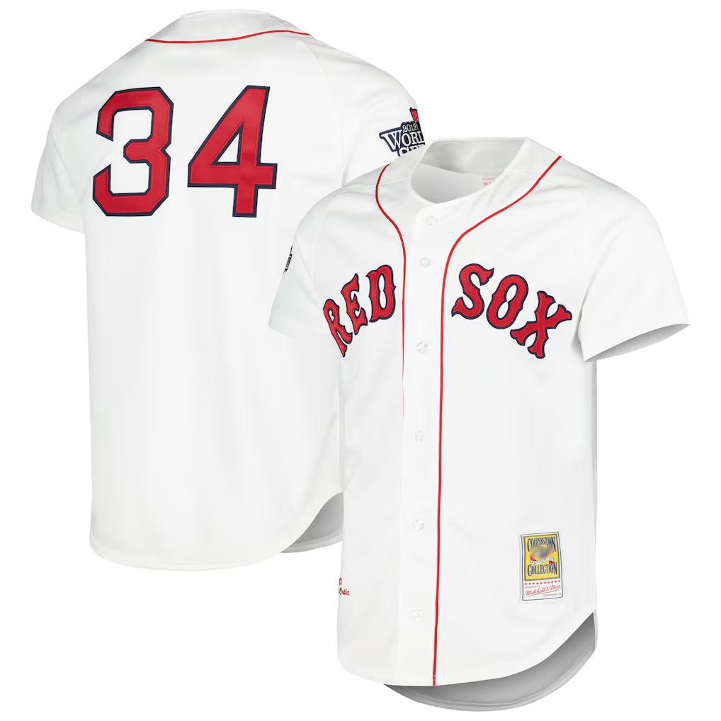 Johmsee B.Red Sox #34 David Ortiz Player White Mitchell & Ness Cooperstown Collection Mesh Home Stitched Jerseys