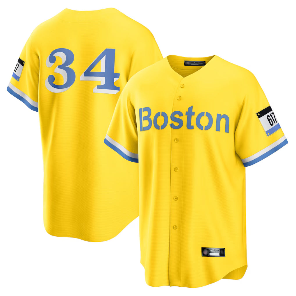 Johmsee B.Red Sox #34 David Ortiz Player Yellow Home Game Stitched Jerseys