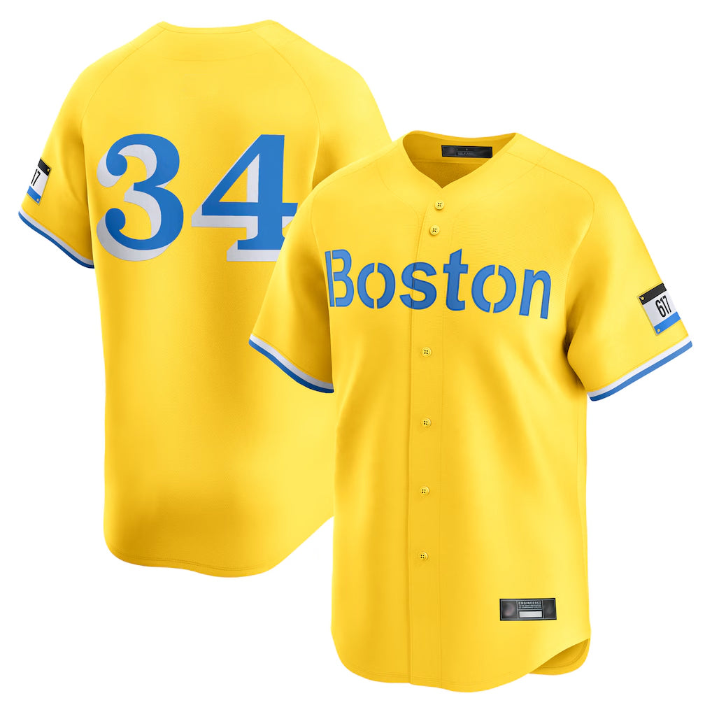 Johmsee B.Red Sox #34 David Ortiz Player Yellow Limited Home Game Stitched Jerseys