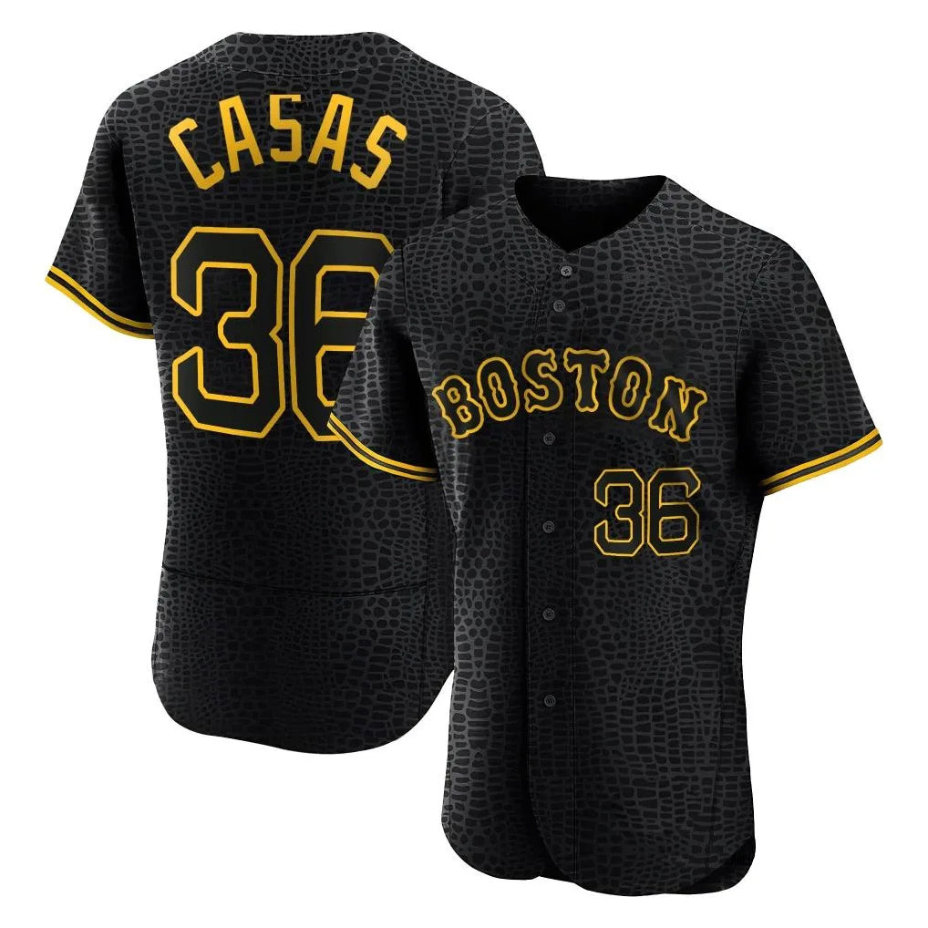 Johmsee B.Red Sox #36 Triston Casas Player Black Snake Skin City Limited Elite Home Stitched Jerseys
