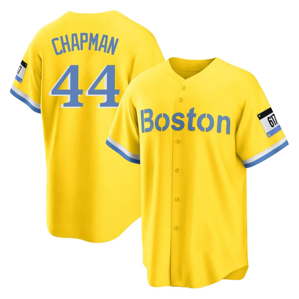 Johmsee B.Red Sox #44 Aroldis Chapman Player Yellow Home Game Stitched Jerseys
