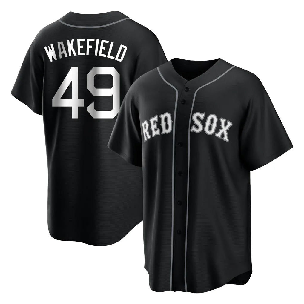 Johmsee B.Red Sox #49 Tim Wakefield Player Black Home Game Stitched Jerseys