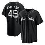 Johmsee B.Red Sox #49 Tim Wakefield Player Black Home Game Stitched Jerseys
