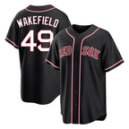 Johmsee B.Red Sox #49 Tim Wakefield Player Black Out Home Game Stitched Jerseys