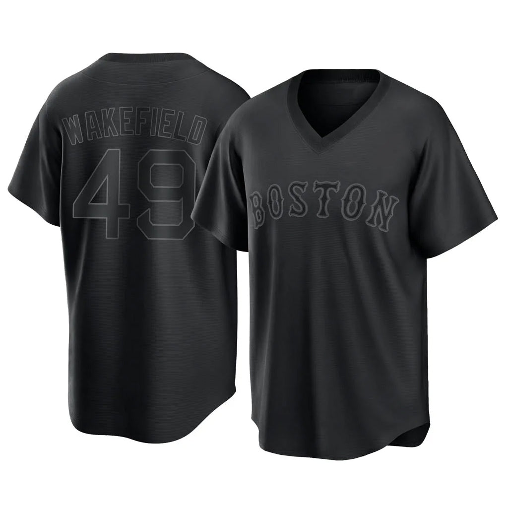 Johmsee B.Red Sox #49 Tim Wakefield Player Black T-shirt Home Game Stitched Jerseys