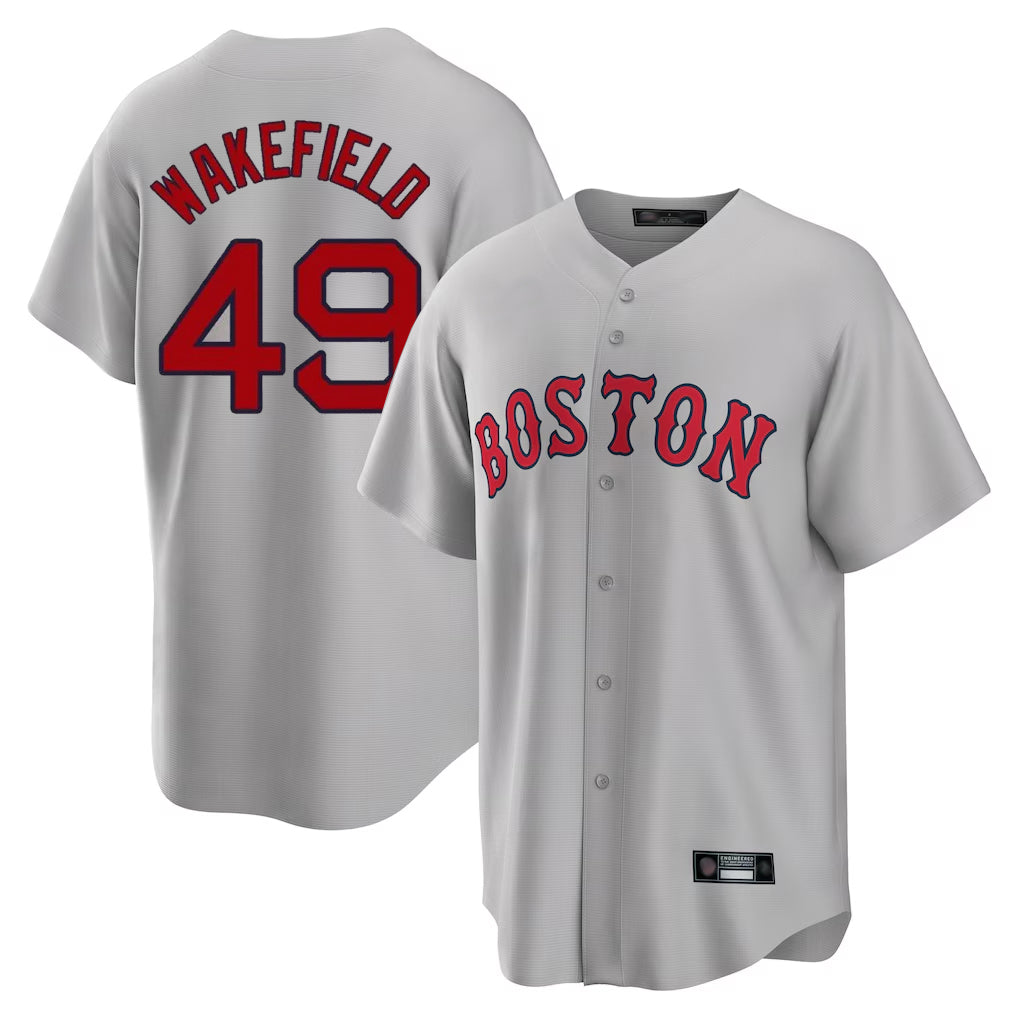 Johmsee B.Red Sox #49 Tim Wakefield Player Gray Road Home Game Stitched Jerseys
