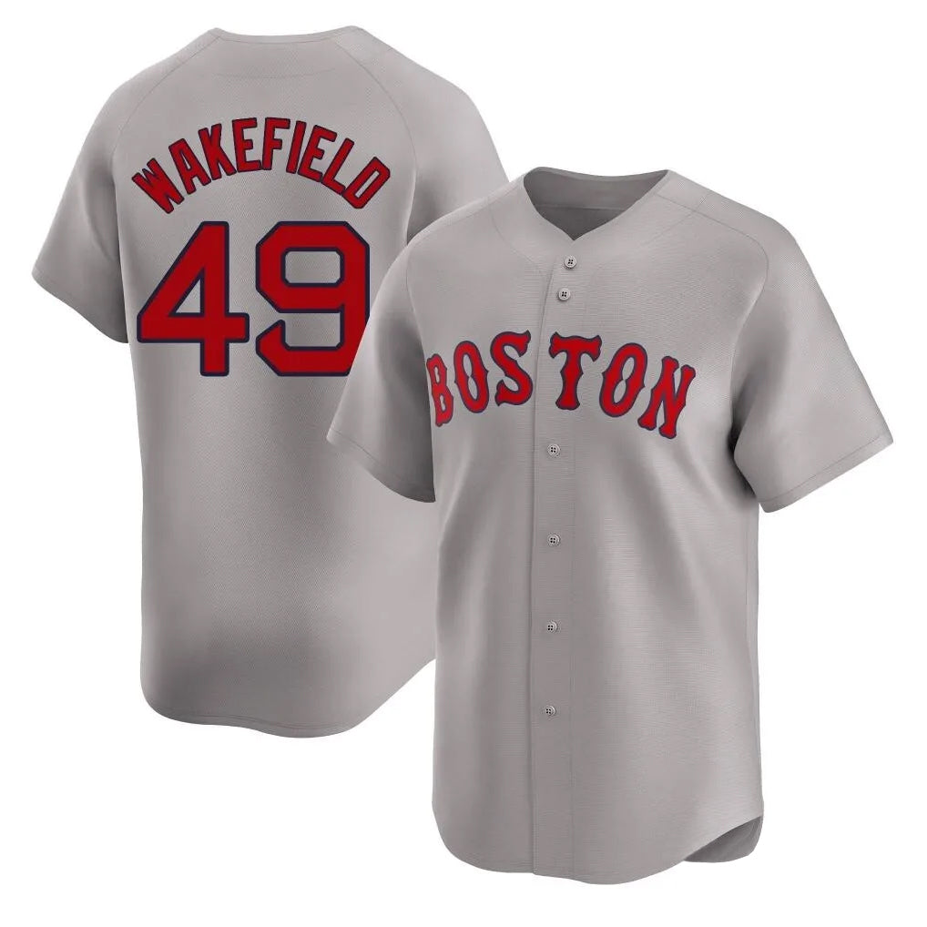 Johmsee B.Red Sox #49 Tim Wakefield Player Gray Road Limited Home Game Stitched Jerseys