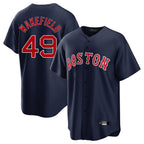 Johmsee B.Red Sox #49 Tim Wakefield Player Navy Home Game Stitched Jerseys