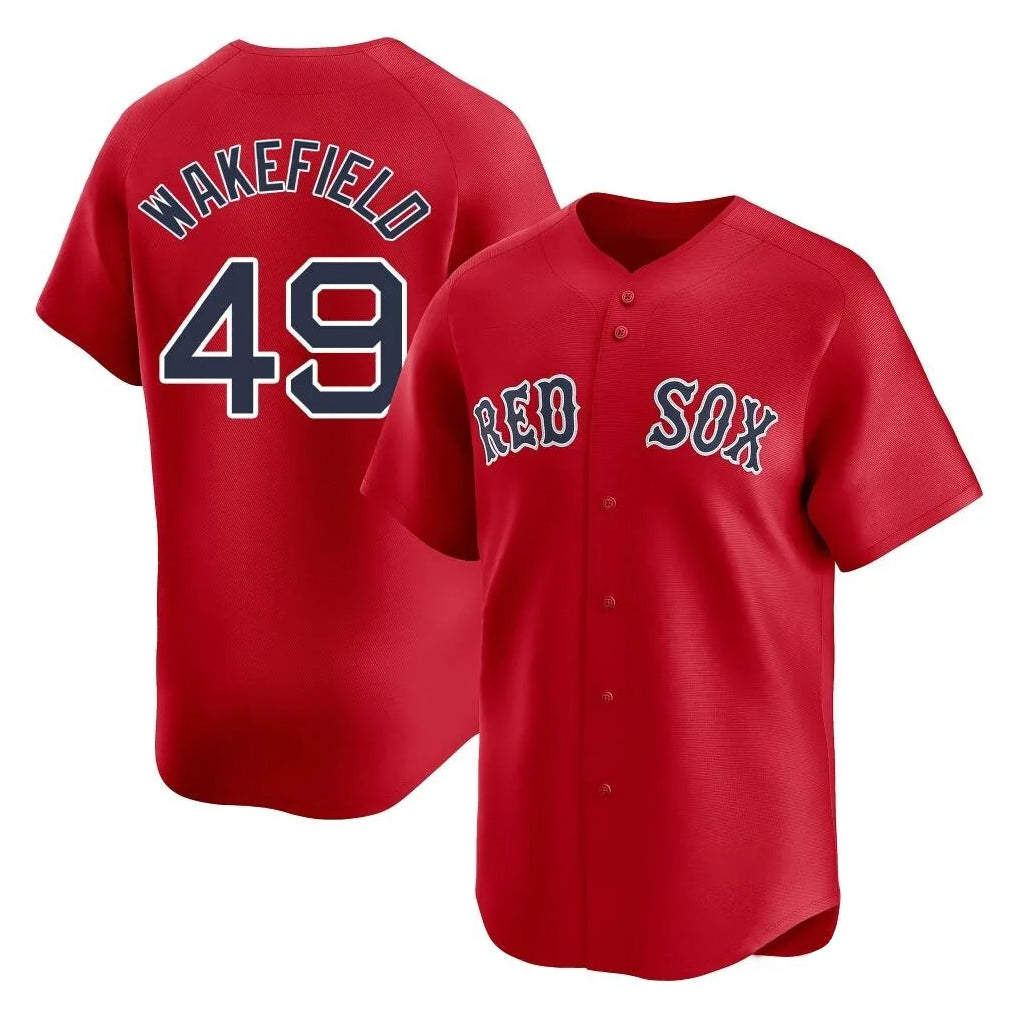 Johmsee B.Red Sox #49 Tim Wakefield Player Red Limited Home Game Stitched Jerseys