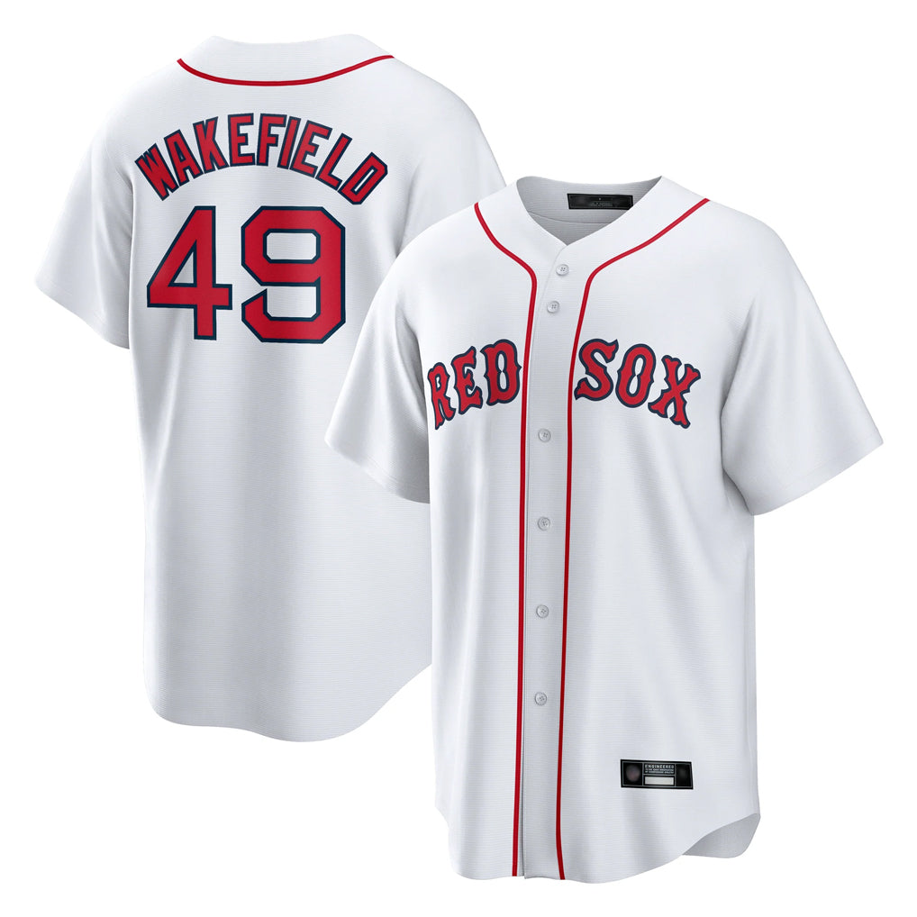 Johmsee B.Red Sox #49 Tim Wakefield Player White Home Game Stitched Jerseys