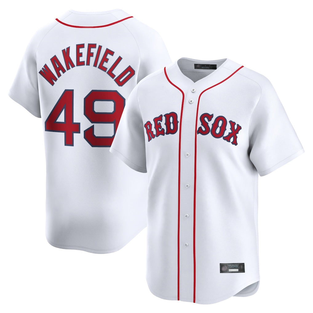 Johmsee B.Red Sox #49 Tim Wakefield Player White Limited Home Game Stitched Jerseys
