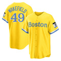 Johmsee B.Red Sox #49 Tim Wakefield Player Yellow Home Game Stitched Jerseys