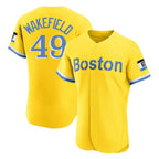 Johmsee B.Red Sox #49 Tim Wakefield Player Yellow Limited Elite Home Game Stitched Jerseys