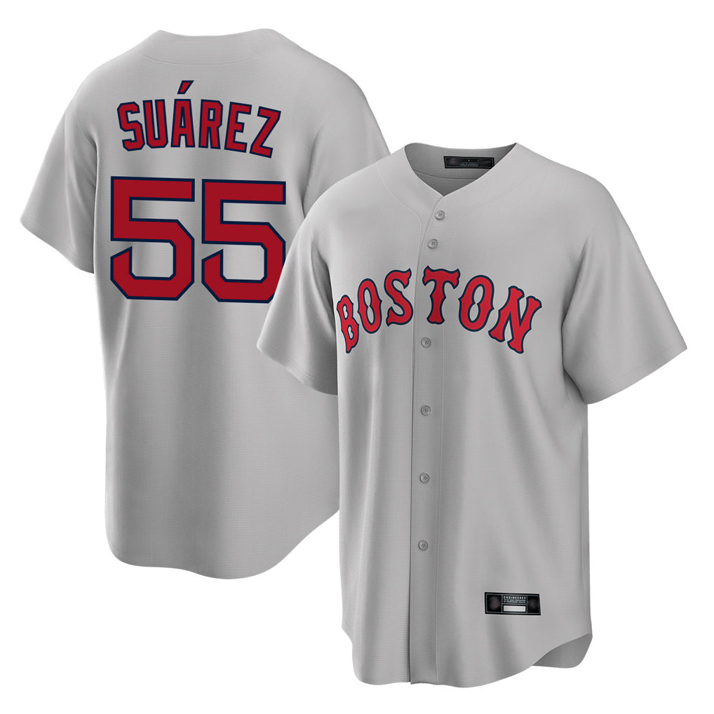 Johmsee B.Red Sox #55 Ranger Su¨¢rez Player Gray Road Home Game Stitched Jerseys