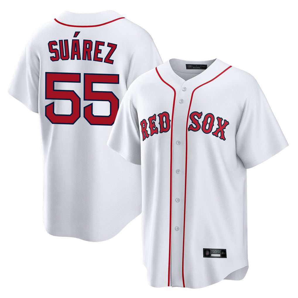 Johmsee B.Red Sox #55 Ranger Su¨¢rez Player White Home Game Stitched Jerseys