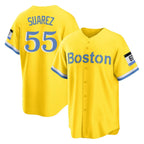 Johmsee B.Red Sox #55 Ranger Su¨¢rez Player Yellow Home Game Stitched Jerseys
