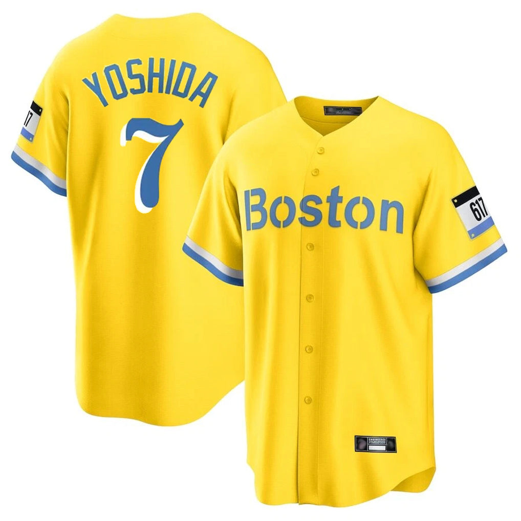 Johmsee B.Red Sox #7 Masataka Yoshida Player Yellow Home Game Stitched Jersey
