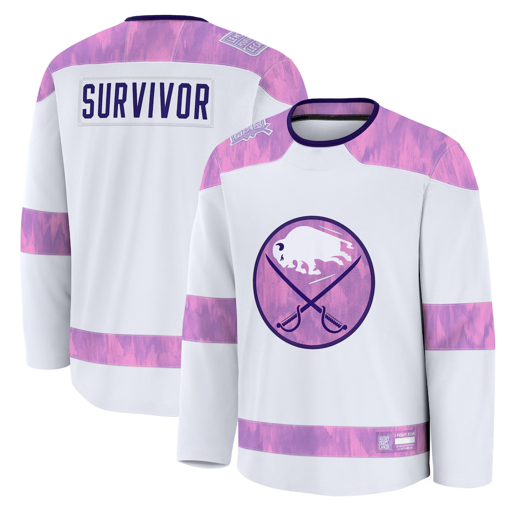 Johmsee B.Sabres White Hockey Fights Cancer Survivor Practice Stitched Jerseys