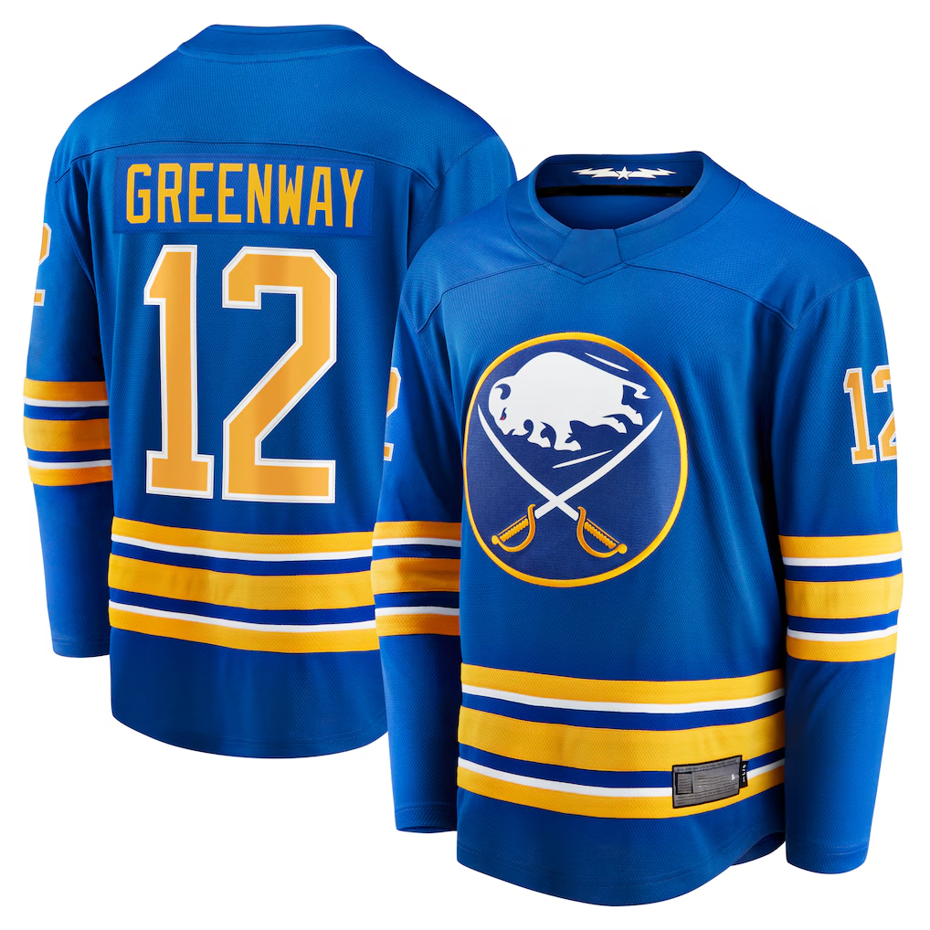 Johmsee B.Sabres #12 Jordan Greenway Royal Home Breakaway Stitched Jerseys