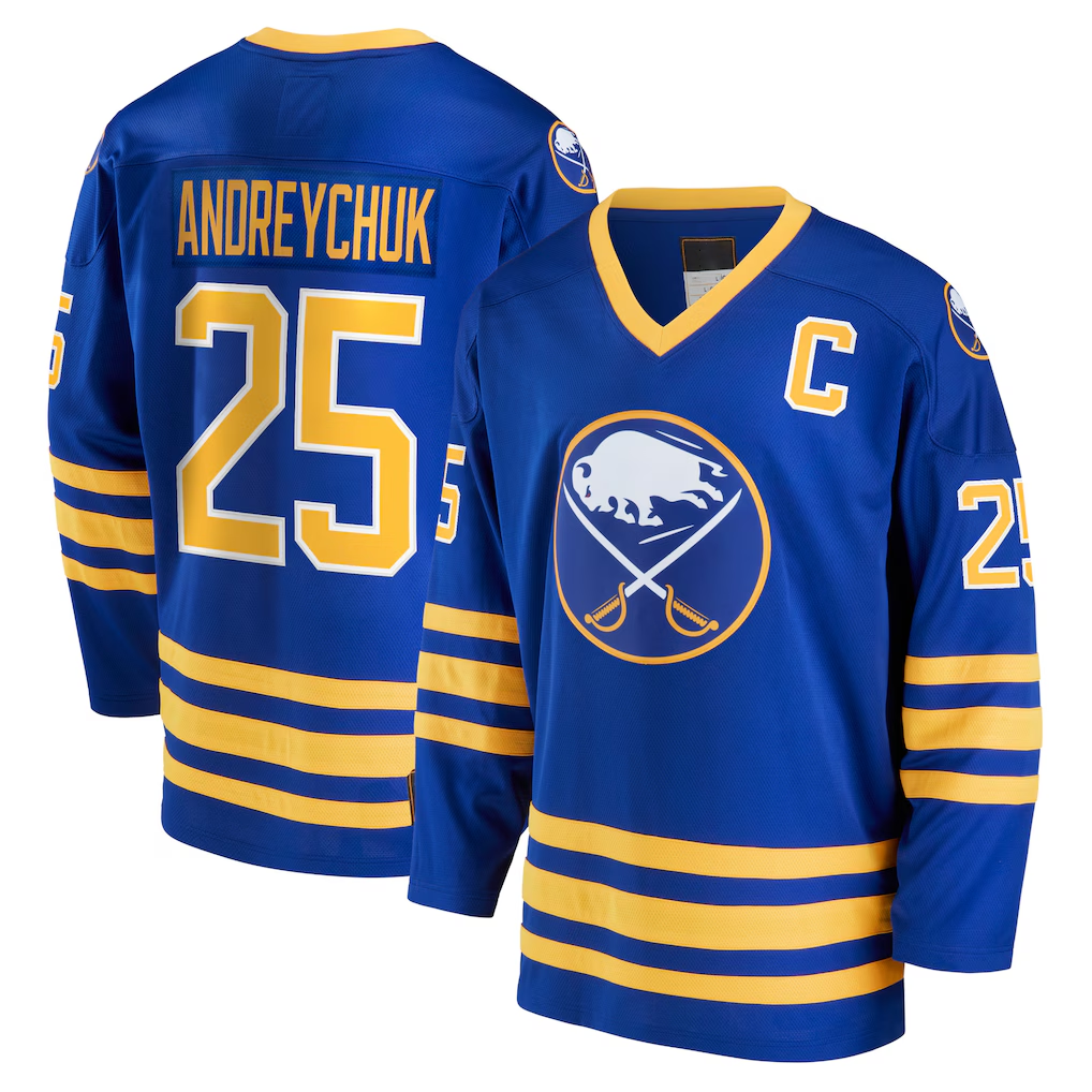 Johmsee B.Sabres #25 Dave Andreychuk Royal Breakaway Retired Player Stitched Jerseys
