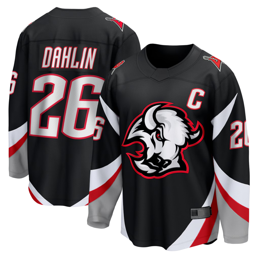 Johmsee B.Sabres #26 Rasmus Dahlin Black Alternate Captain Patch Breakaway Stitched Jerseys