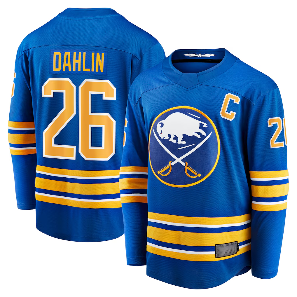 Johmsee B.Sabres #26 Rasmus Dahlin Royal Home Captain Patch Breakaway Stitched Jerseys