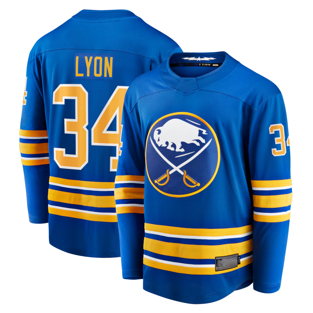 Johmsee B.Sabres #34 Alex Lyon Royal Home Breakaway Stitched Jerseys