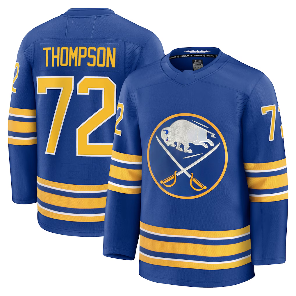 Johmsee B.Sabres #72 Tage Thompson Royal Home Premium Stitched Jerseys