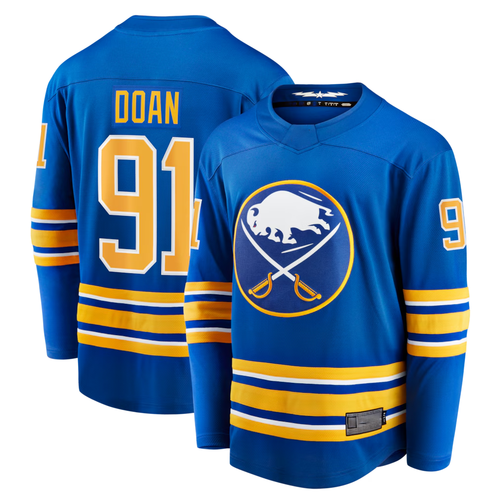 Johmsee B.Sabres #91 Josh Doan Royal Home Premier Breakaway Player Stitched Jerseys