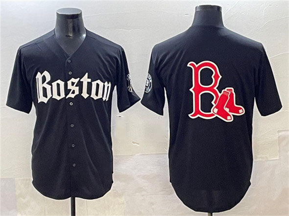 Boston Red Sox Team Big Logo Black Gothic Vapor Limited Stitched Baseball Jersey
