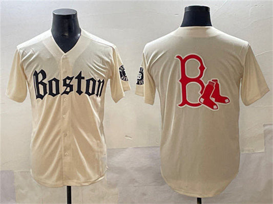 Boston Red Sox Team Big Logo Cream Gothic Vapor Limited Stitched Baseball Jersey