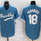 Brooklyn Dodgers #18 Yoshinobu Yamamoto Light Blue Cooperstown Collection Cool Base Baseball Jersey