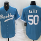 Brooklyn Dodgers #50 Mookie Betts Light Blue Cooperstown Collection Cool Base Baseball Jersey
