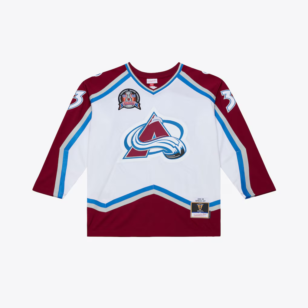 Johmsee C.Avalanche Patrick Roy Mitchell & Ness White 1995 Power Play Jerseys