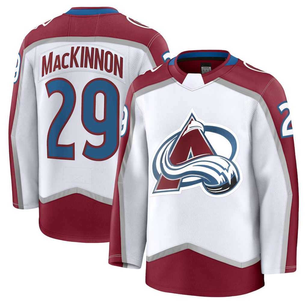 Johmsee C.Avalanche #29 Nathan MacKinnon White Away Premium Jerseys