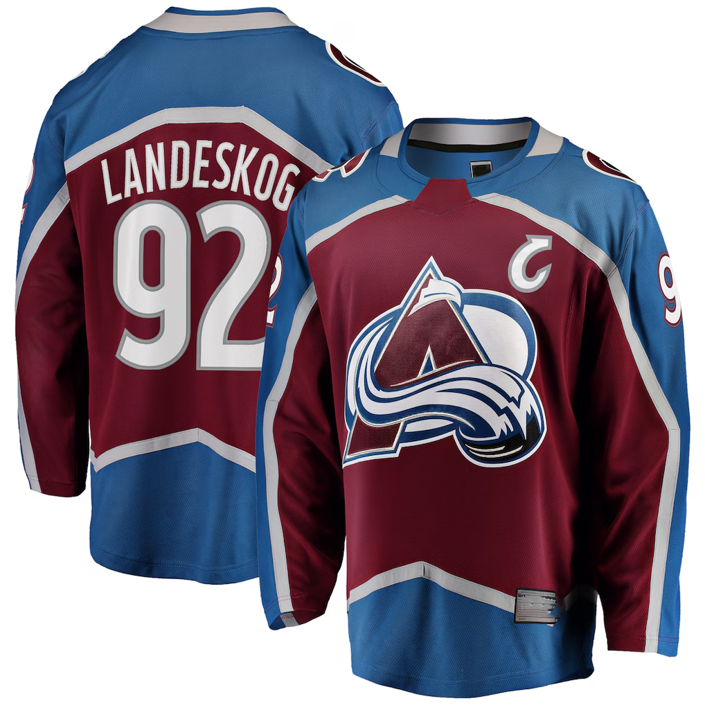Johmsee C.Avalanche #92 Gabriel Landeskog Burgundy Captain Patch Home Breakaway Jerseys