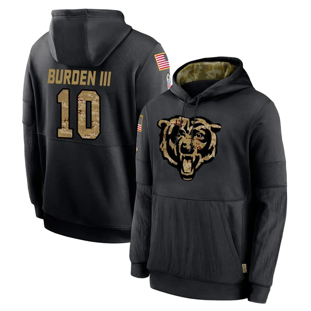 Johmsee C.Bears #10 Luther Burden III Player Black Salute to Service Pullover Hoodies Limited Stitched Jerseys