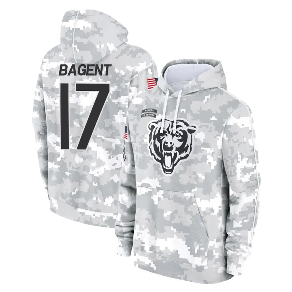 Johmsee C.Bears #17 Tyson Bagent Player Arctic Camo Salute to Service Pullover Hoodies Limited Stitched Jerseys