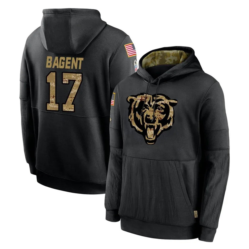 Johmsee C.Bears #17 Tyson Bagent Player Black Salute to Service Pullover Hoodies Limited Stitched Jerseys