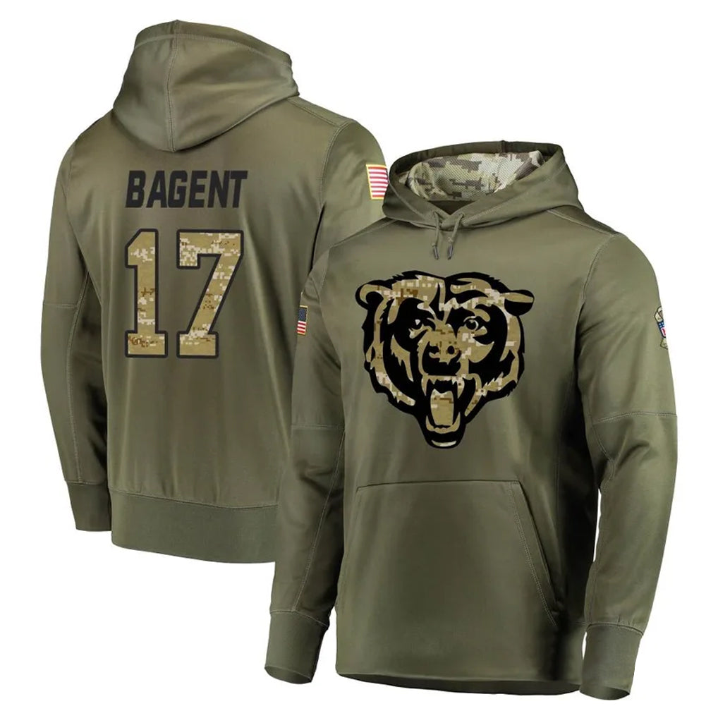 Johmsee C.Bears #17 Tyson Bagent Player Olive Salute to Service Pullover Hoodies Home Game Stitched Jerseys