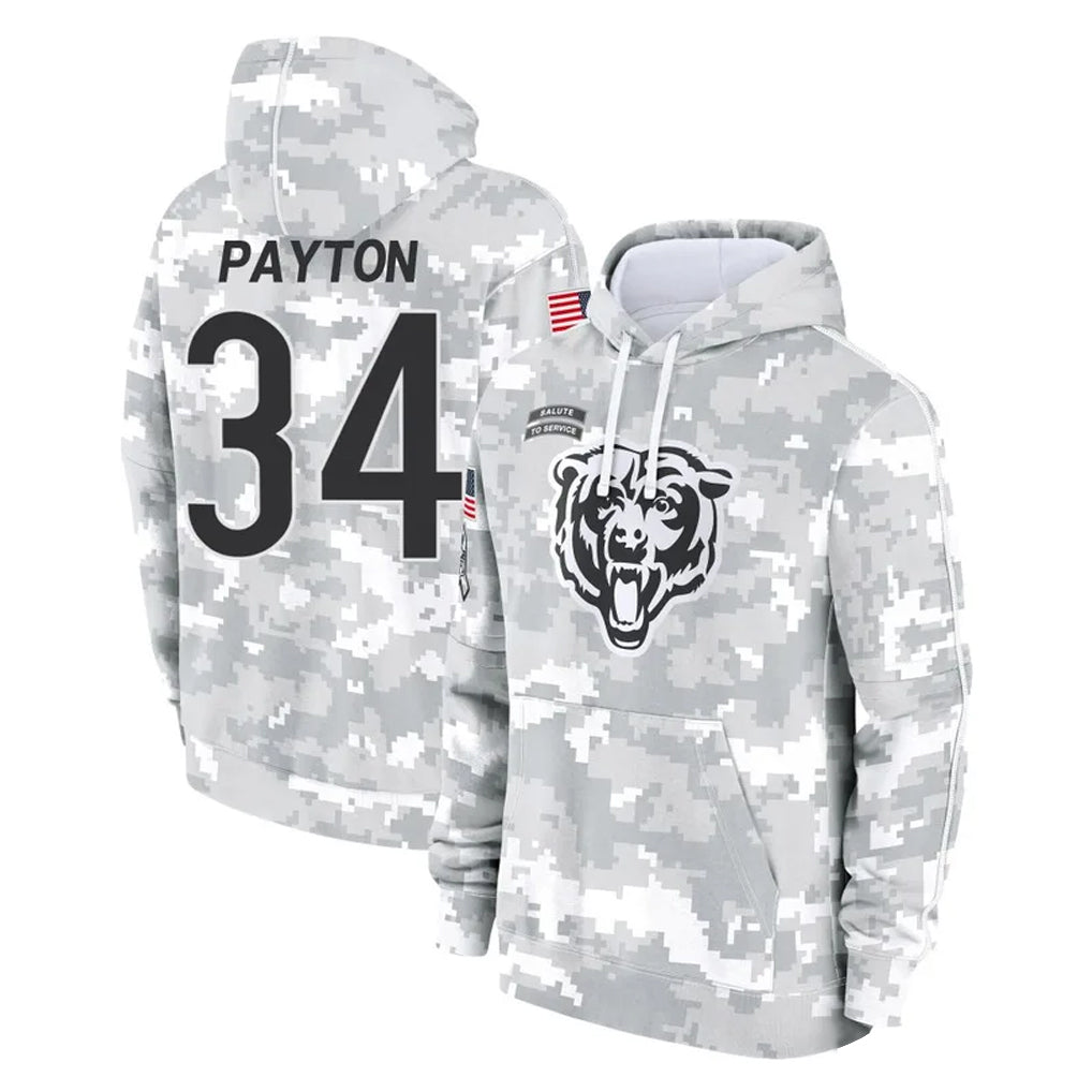 Johmsee C.Bears #34 Walter Payton Player Arctic Camo Salute to Service Pullover Hoodies Limited Stitched Jerseys