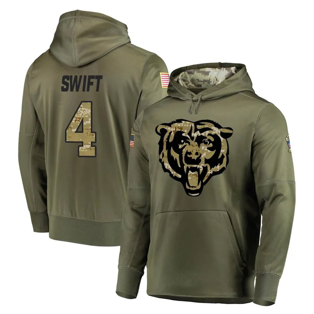 Johmsee C.Bears #4 D'Andre Swift Player Olive Salute to Service Pullover Hoodies Home Game Stitched Jerseys