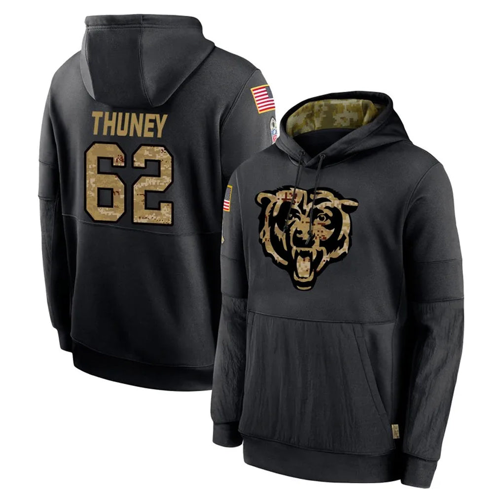 Johmsee C.Bears #62 Joe Thuney Player Black Salute to Service Pullover Hoodies Limited Stitched Jerseys