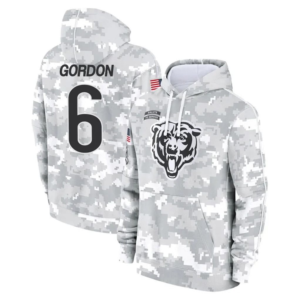 Johmsee C.Bears #6 Kyler Gordon Player Arctic Camo Salute to Service Pullover Hoodies Limited Stitched Jerseys