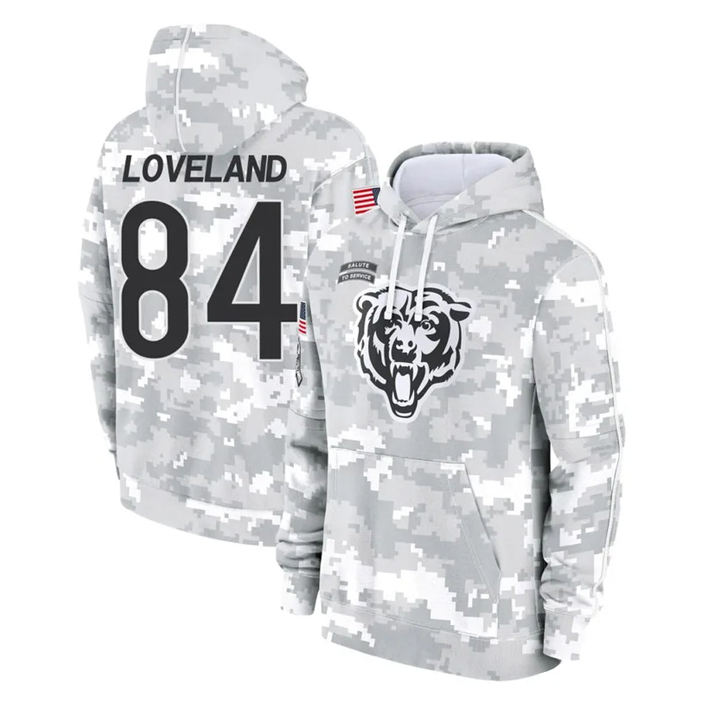 Johmsee C.Bears #84 Colston Loveland Player Arctic Camo Salute to Service Pullover Hoodies Limited Stitched Jerseys