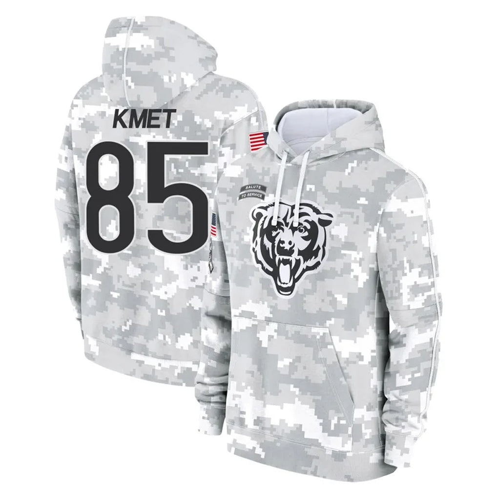 Johmsee C.Bears #85 Cole Kmet Player Arctic Camo Salute to Service Pullover Hoodies Limited Stitched Jerseys