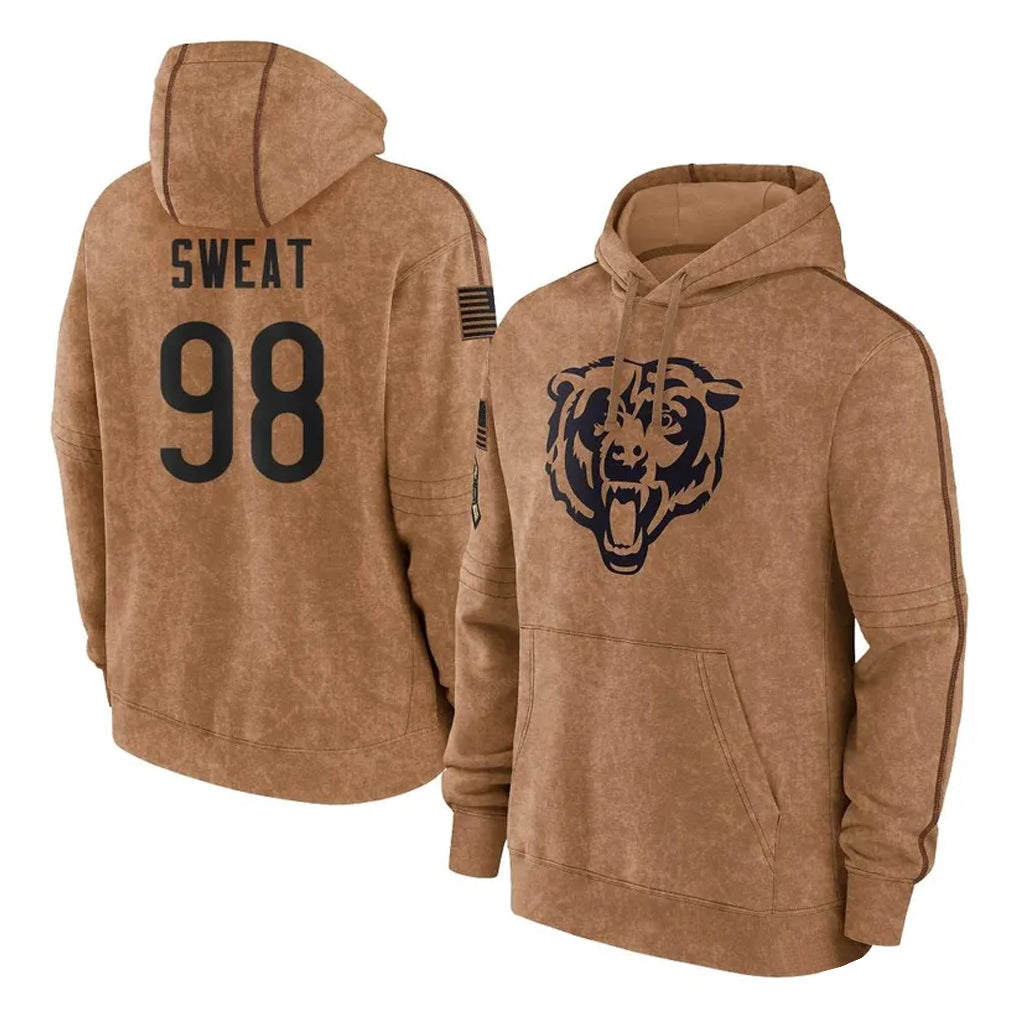 Johmsee C.Bears #98 Montez Sweat Player Brown Salute to Service Pullover Hoodies Limited Stitched Jerseys