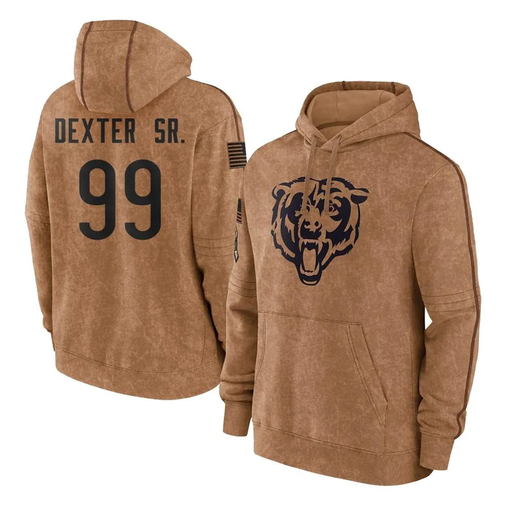 Johmsee C.Bears #99 Gervon Dexter Sr. Player Brown Salute to Service Pullover Hoodies Limited Stitched Jerseys