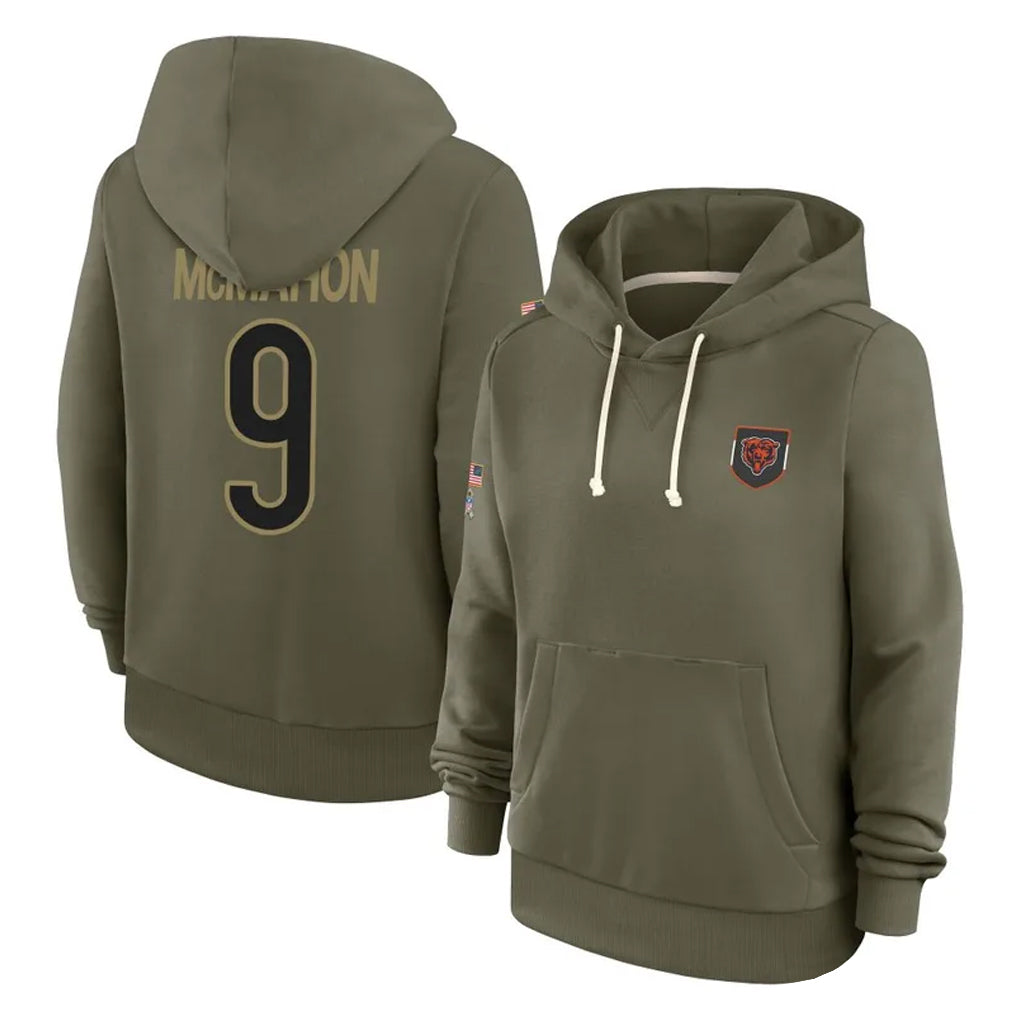 Johmsee C.Bears #9 Jim McMahon Player Olive Salute to Service Pullover Hoodies Limited Stitched Jerseys